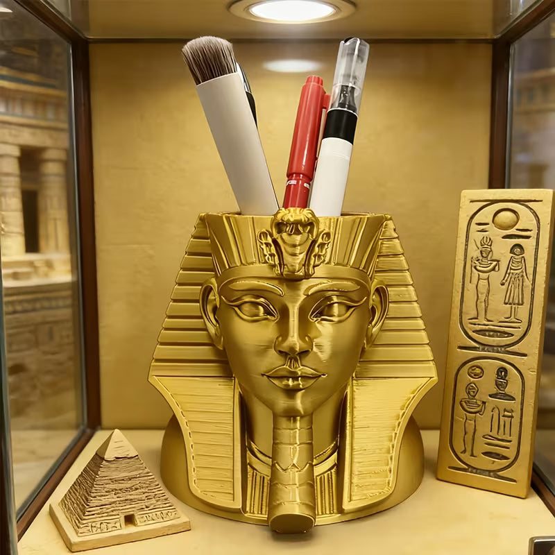 3D Stifthalter ägyptische Pharao-Gold-Federmäppchen-Skulptur, geeignet für Büro