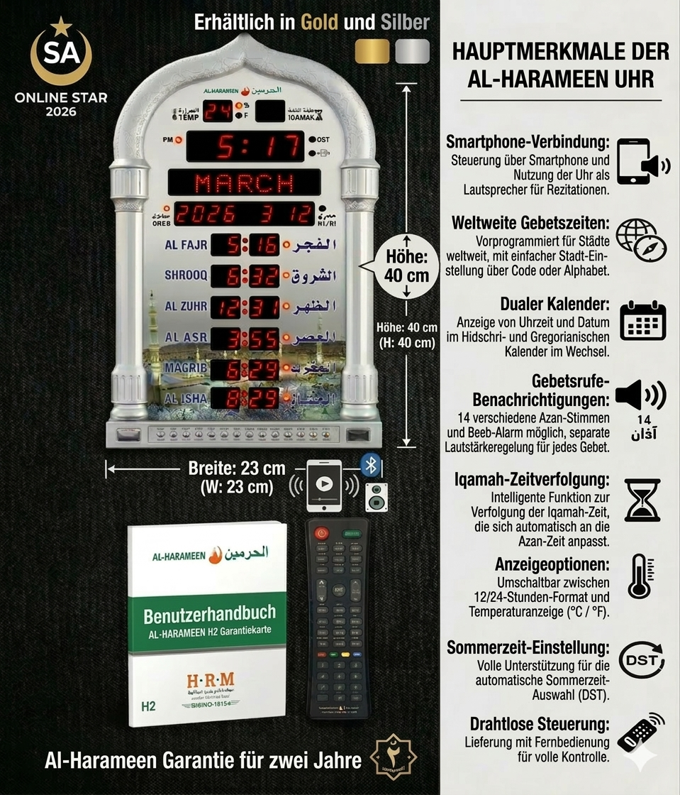 Azan-Uhr & Speaker, LED-Muslimische Gebetsuhr, Athan-Wanduhr, Digitale Adhan-Uhr  onlinestar2026 (118) Gewerblich
