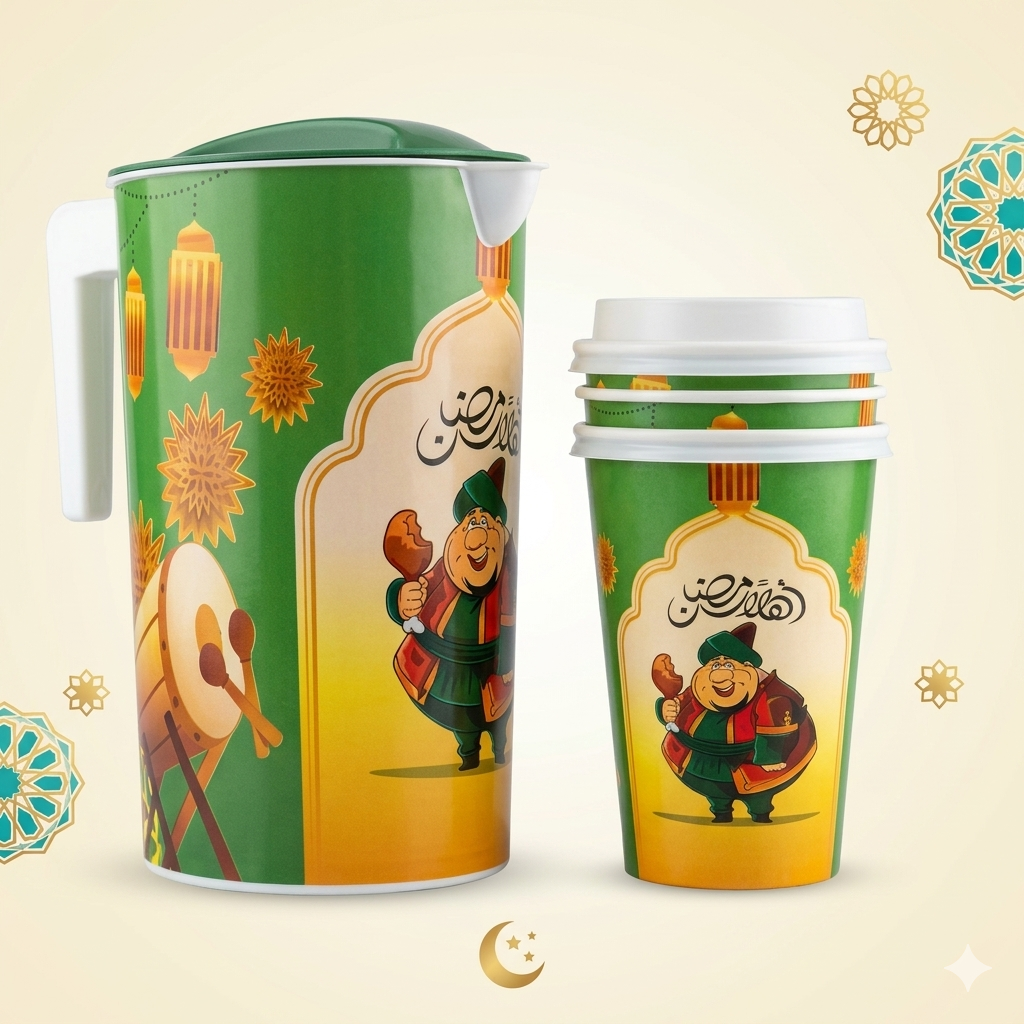 Wasserkanne, Saftkanne Karaffe, Behälter oder Krug für Wasser und Saft mit 3 Tassen Ramadan