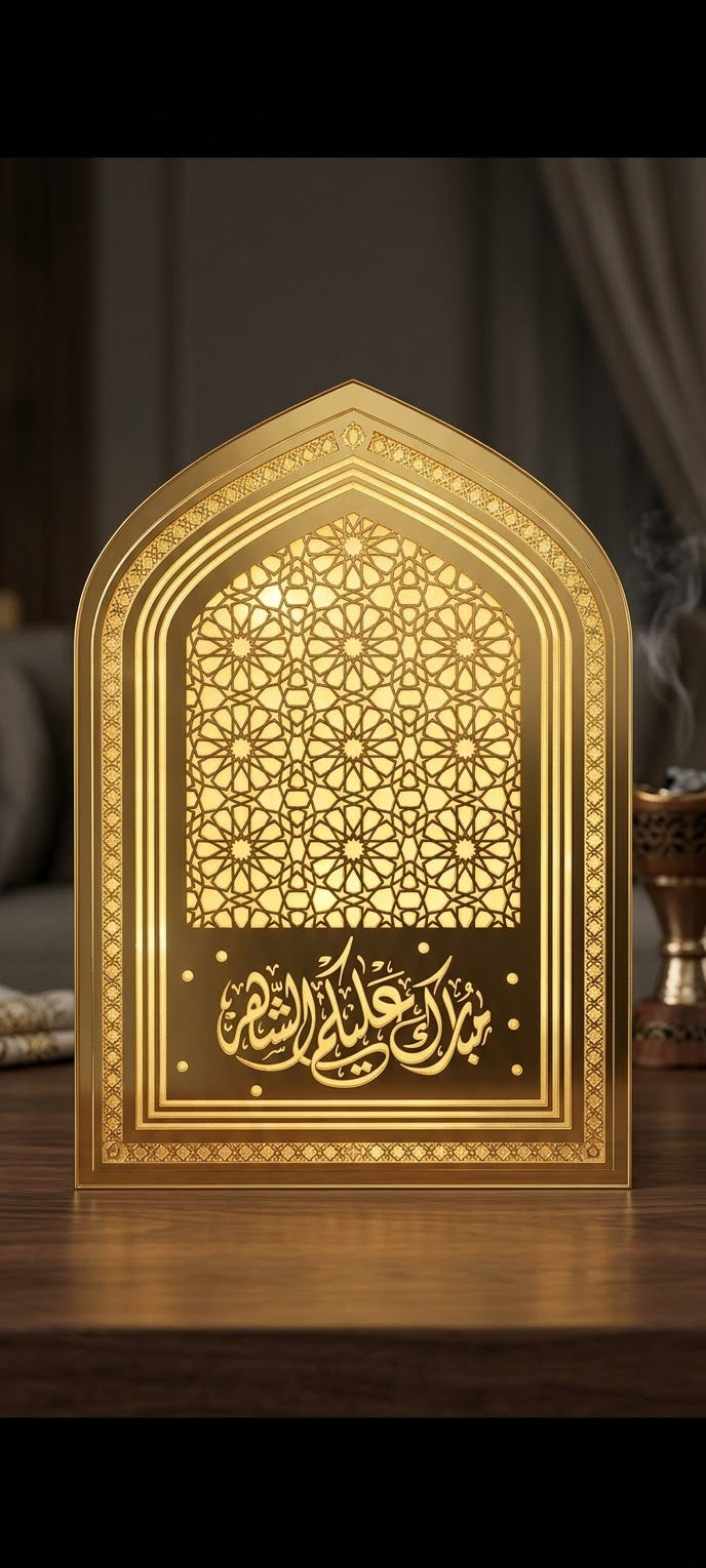 LED Acryl-Ramadan-Deko "Mubarak Alaykum Al-Shahr" – Elegante Tischlampe