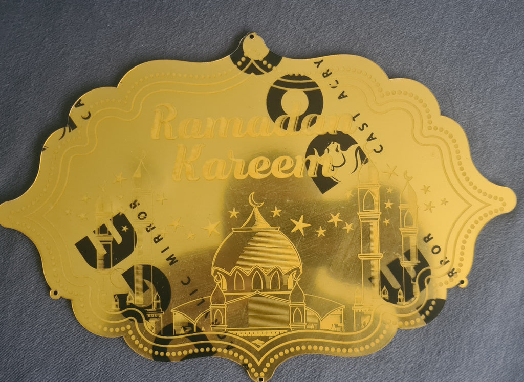 Eleganter Ramadan Wandhänger aus Gold-Acryl - 40×50 cm (Hergestellt in Ägypten)