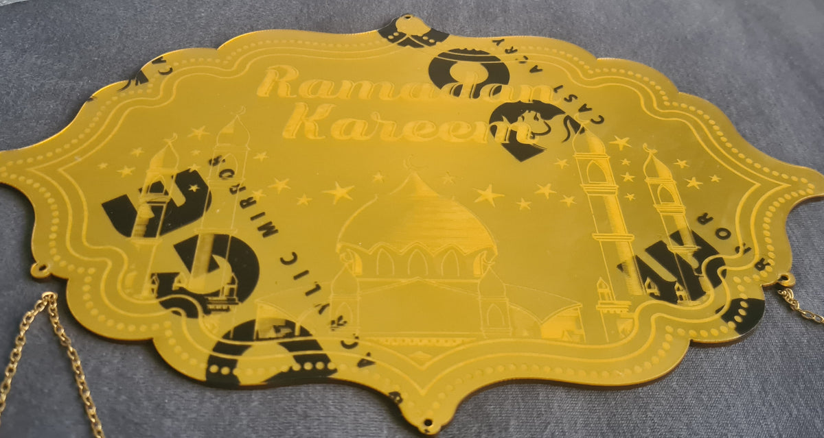 Eleganter Ramadan Wandhänger aus Gold-Acryl - 40×50 cm (Hergestellt in Ägypten)