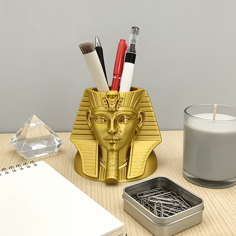 3D Stifthalter ägyptische Pharao-Gold-Federmäppchen-Skulptur, geeignet für Büro