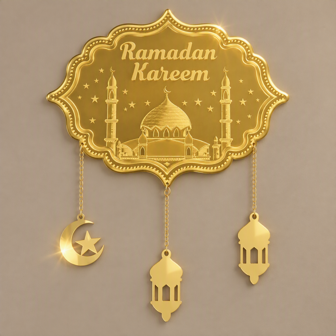 Eleganter Ramadan Wandhänger aus Gold-Acryl - 40×50 cm (Hergestellt in Ägypten)