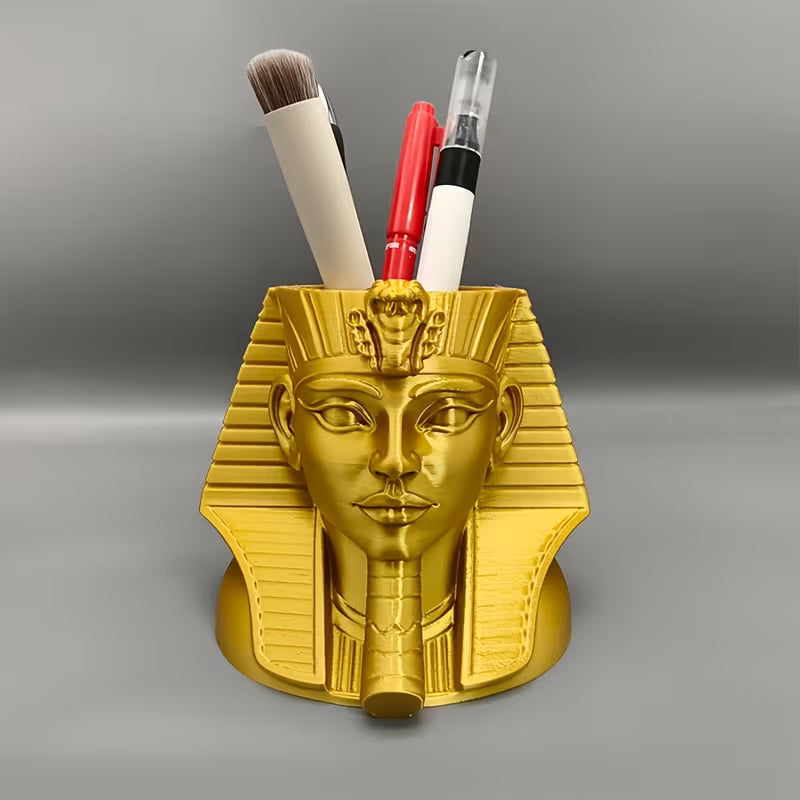 3D Stifthalter ägyptische Pharao-Gold-Federmäppchen-Skulptur, geeignet für Büro