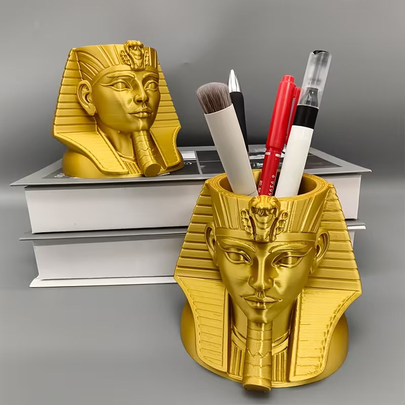 3D Stifthalter ägyptische Pharao-Gold-Federmäppchen-Skulptur, geeignet für Büro
