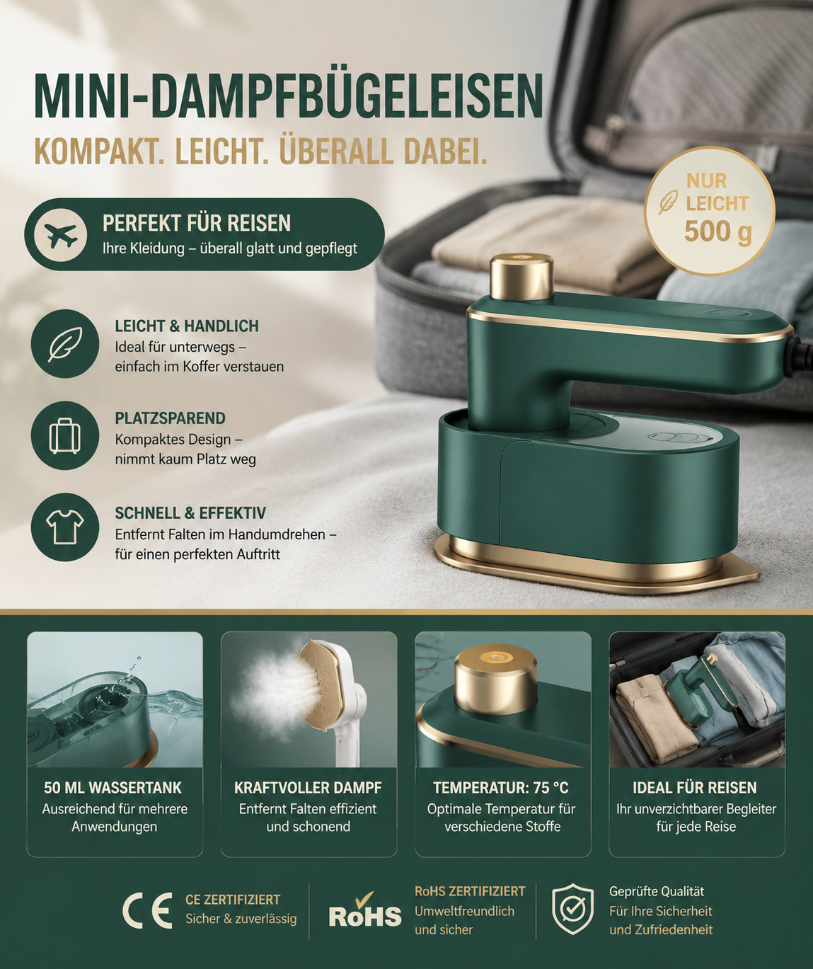 Tragbares Elektrisches Dampfbügeleisen Handlicher Kleider-Dampfglätter