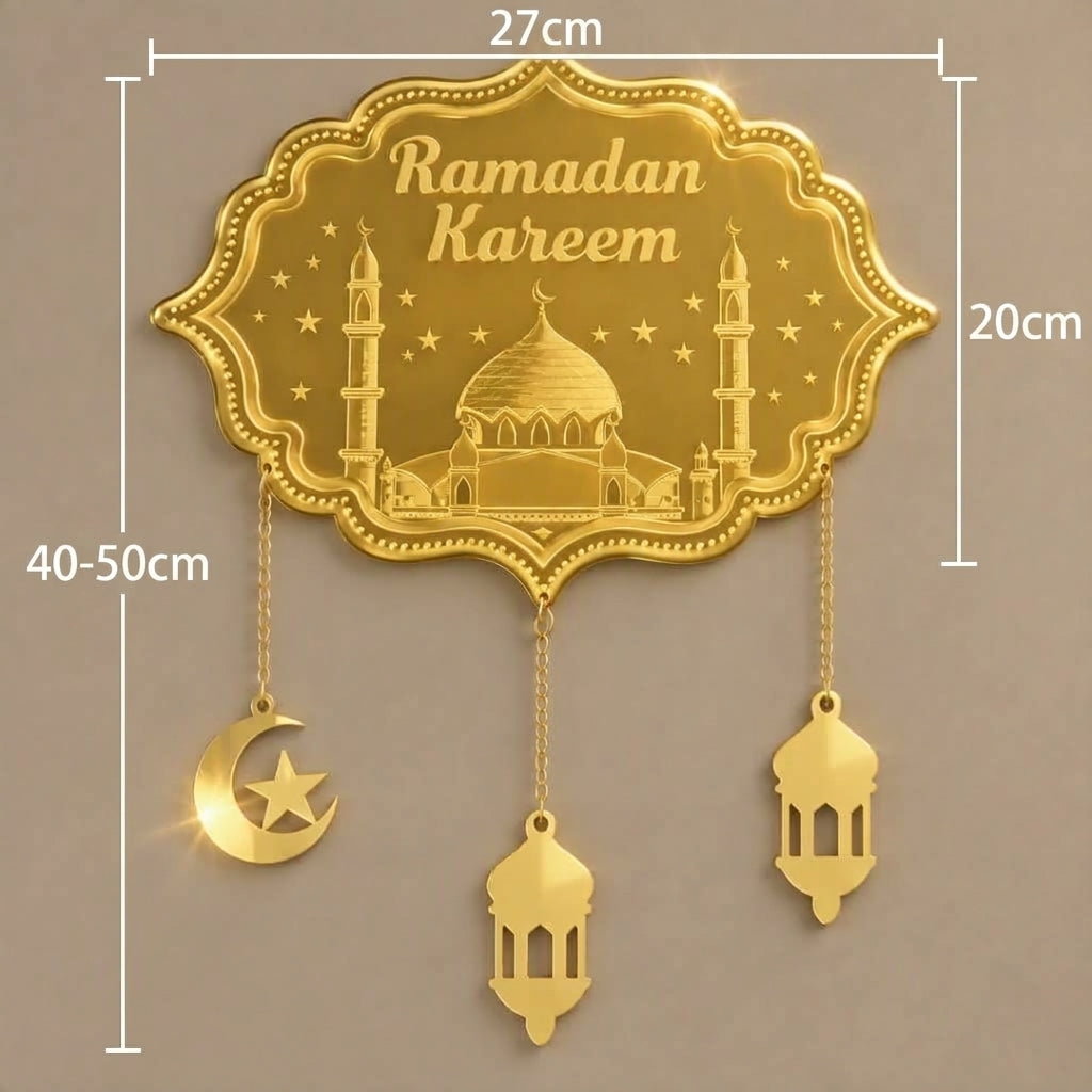Eleganter Ramadan Wandhänger aus Gold-Acryl - 40×50 cm (Hergestellt in Ägypten)