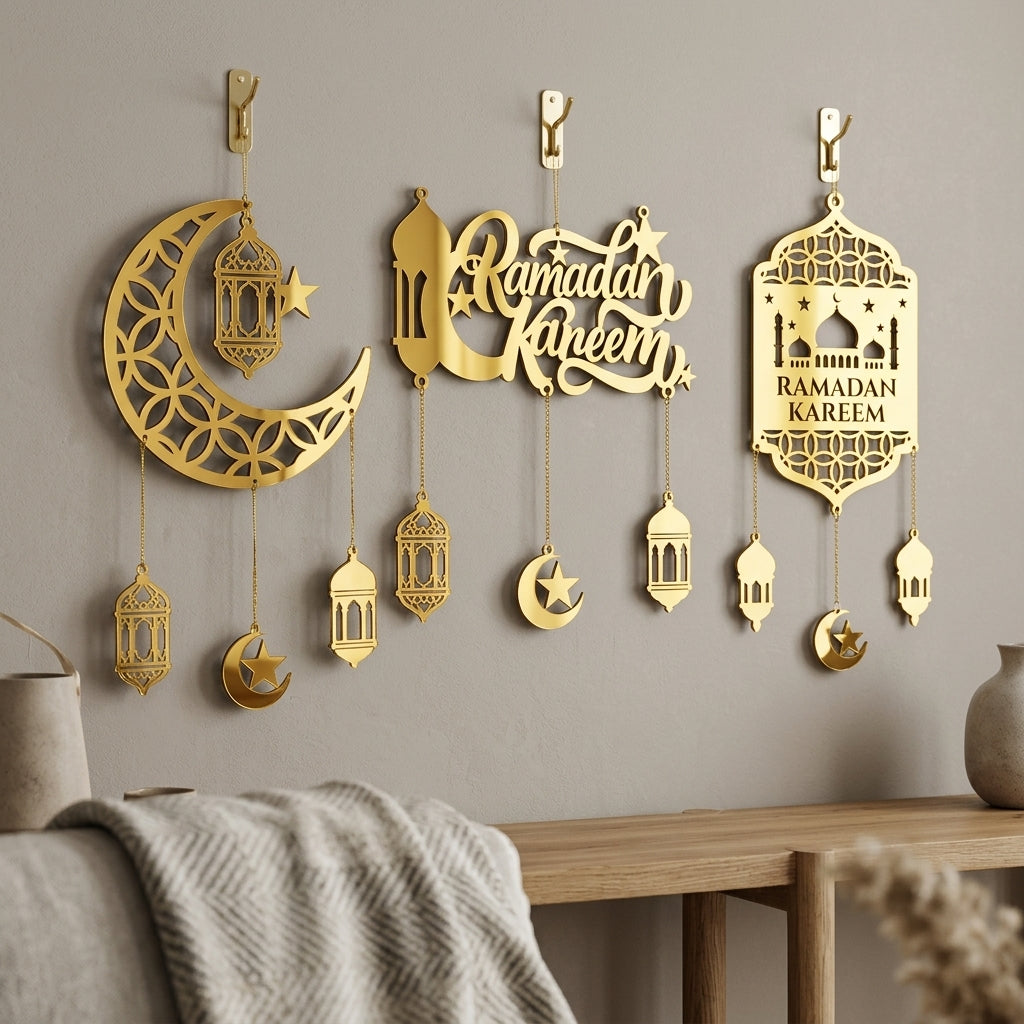 Eleganter Ramadan Wandhänger aus Gold-Acryl - 40×50 cm (Hergestellt in Ägypten)
