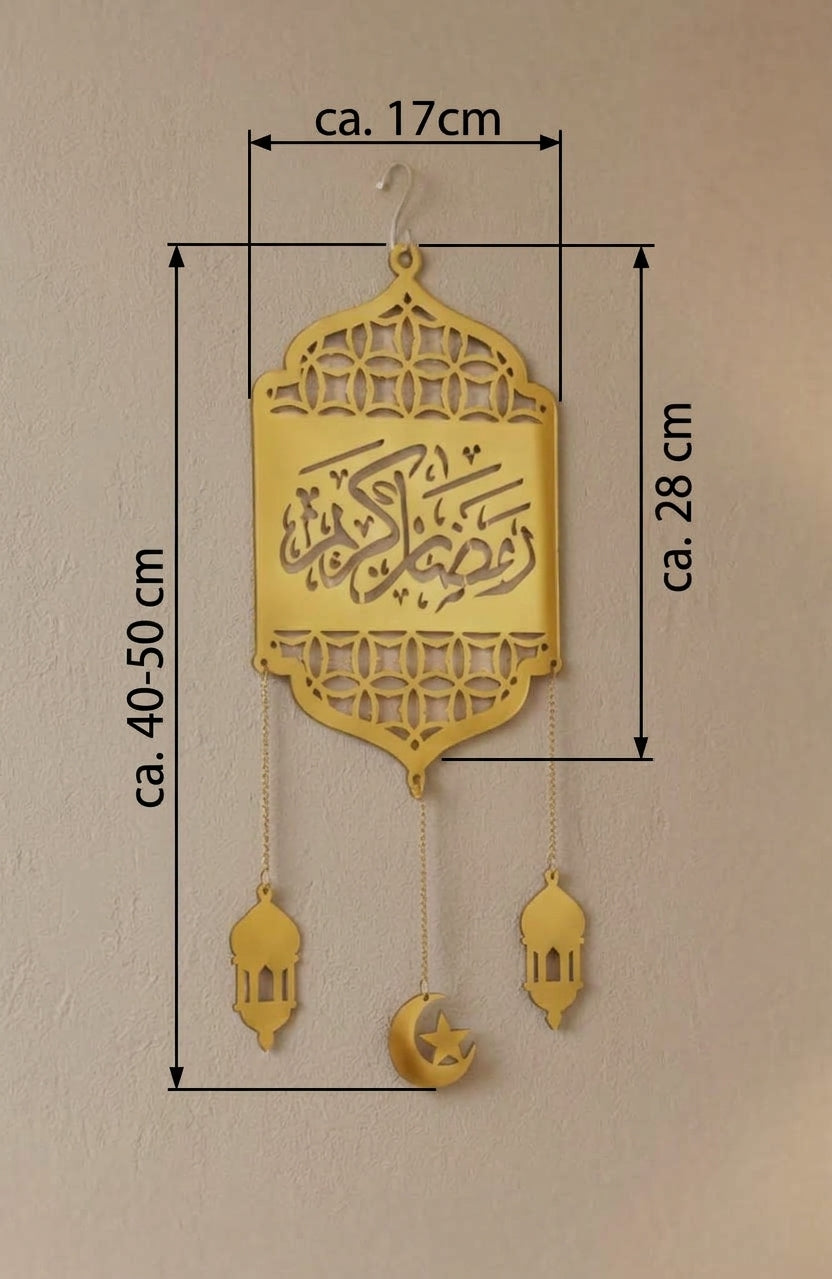 Eleganter Ramadan Wandhänger aus Gold-Acryl - 40×50 cm (Hergestellt in Ägypten)