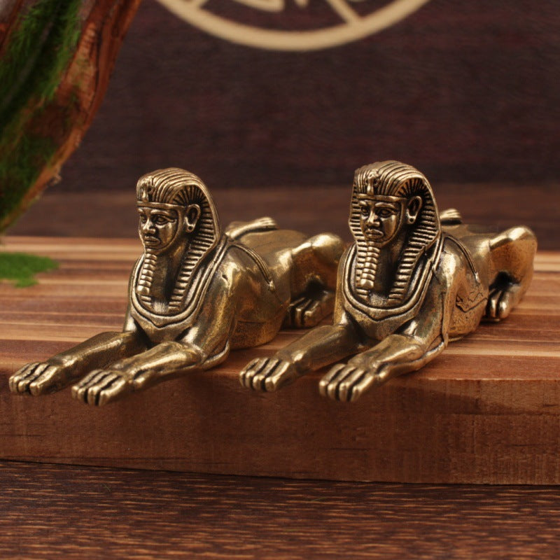 Ägyptische Sphynx Löwenkopf-Statue Pharaonische Antike Kupferskulptur Metall