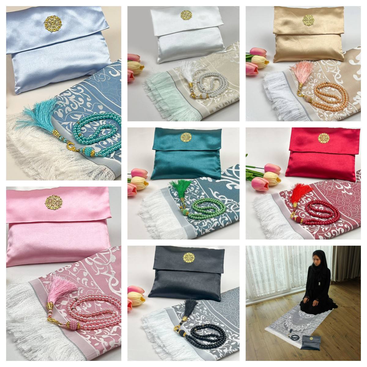 سجادة صلاة إسلامية مع مسبحة وشنطة قماش، Prayer Mat