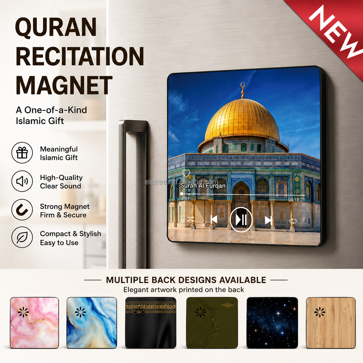 Coming soon Koran Kühlschrankmagnet mit Komplettem Heiligen Koran | 114 Suren | Mishary Rashid Alafasy Bluetooth Lautsprecher | Fernbedienung | Wiederaufladbar | Eid & Ramadan Geschenk