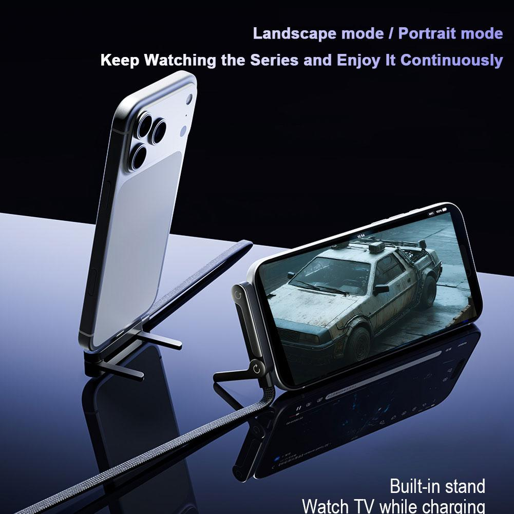 كابل شحن سريع 2 في 1 بقوة 240 واط USB-C إلى C + حامل بطول 200 سم PD لهواتف آيفون وسامسونج وهواوي من النوع C