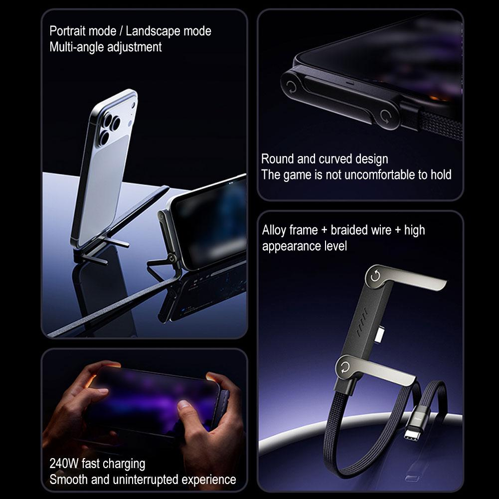 2 In 1 240W Schnellladekabel USB C auf C + Ständer 150 cm PD Ladekabel iPhone Samsung Huawei Typ C