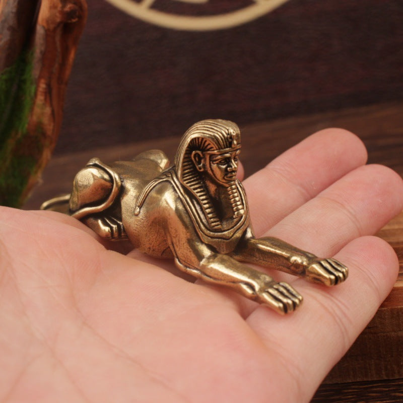Ägyptische Sphynx Löwenkopf-Statue Pharaonische Antike Kupferskulptur Metall