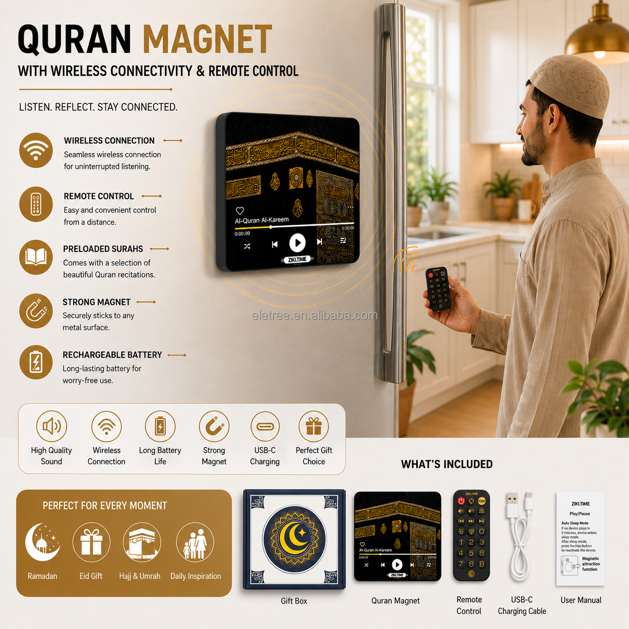 Coming soon Koran Kühlschrankmagnet mit Komplettem Heiligen Koran | 114 Suren | Mishary Rashid Alafasy Bluetooth Lautsprecher | Fernbedienung | Wiederaufladbar | Eid & Ramadan Geschenk