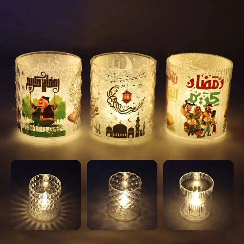 3 قطع شمعة LED ليلية لعيد مبارك، مصباح تزيين رمضان كريم، ديكور منزلي إسلامي مسلم للحفلات، مستلزمات وهدايا عيد الفطر
