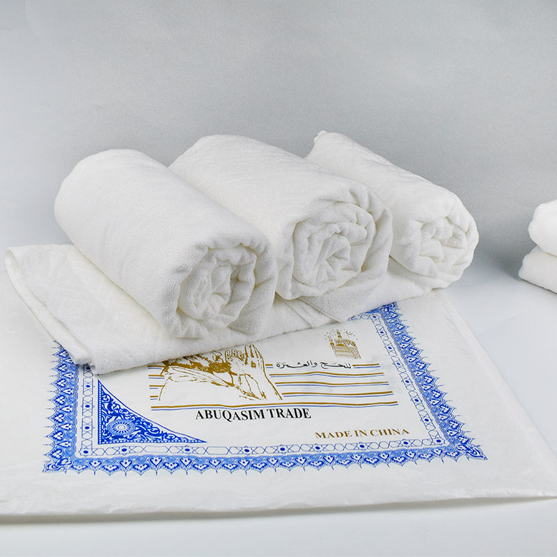 Top Hochwertiges Geprägtes Ihram Hadsch Handtuch Mikrofaser Musselin Ahram Hadsch Handtuch Umrah Bedrucktes Baumwollhandtuch