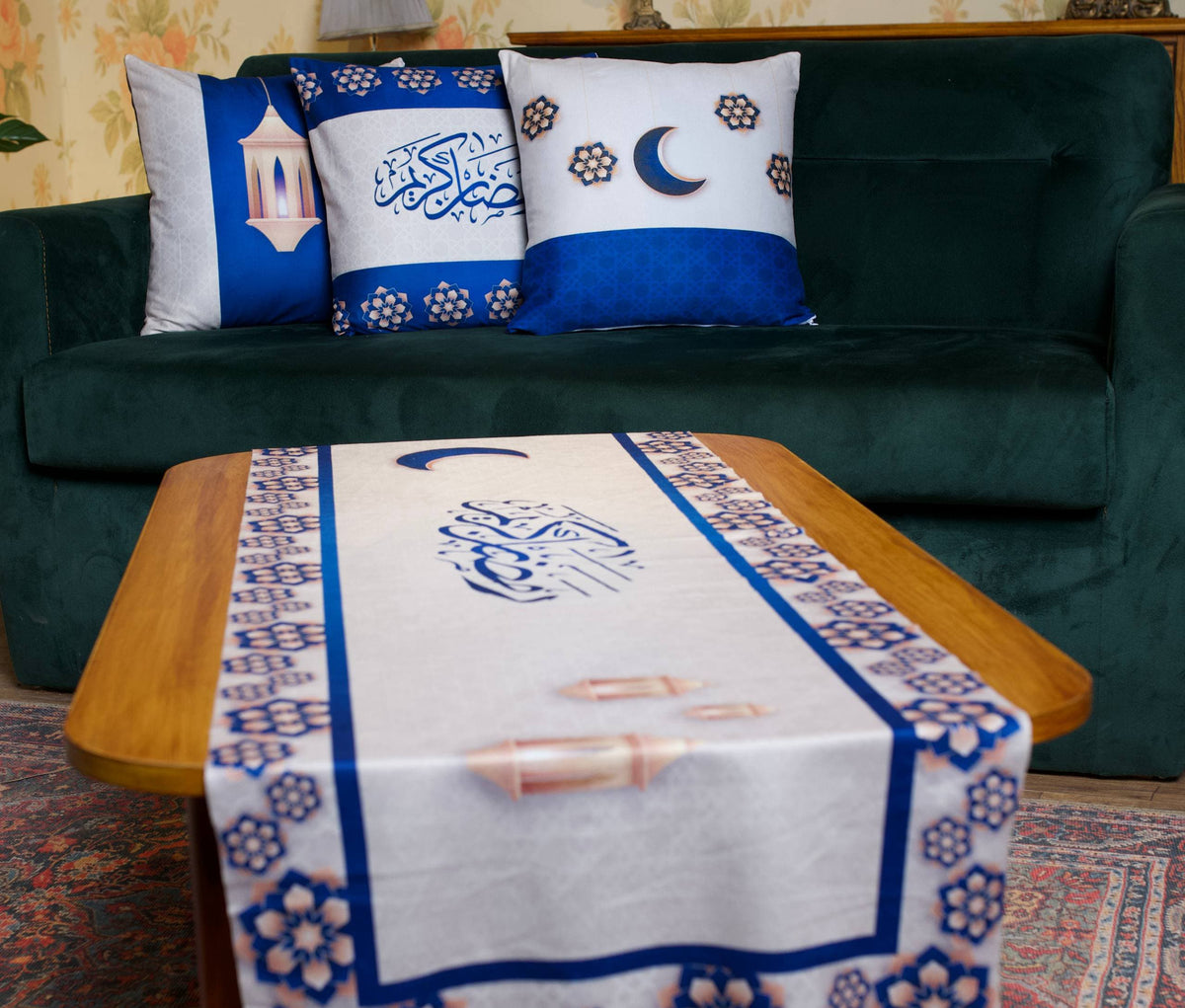 Ramadan Sofa & Sideboard Set aus Samt – 1 Runner & 3 Kissenbezüge – 3 Designs