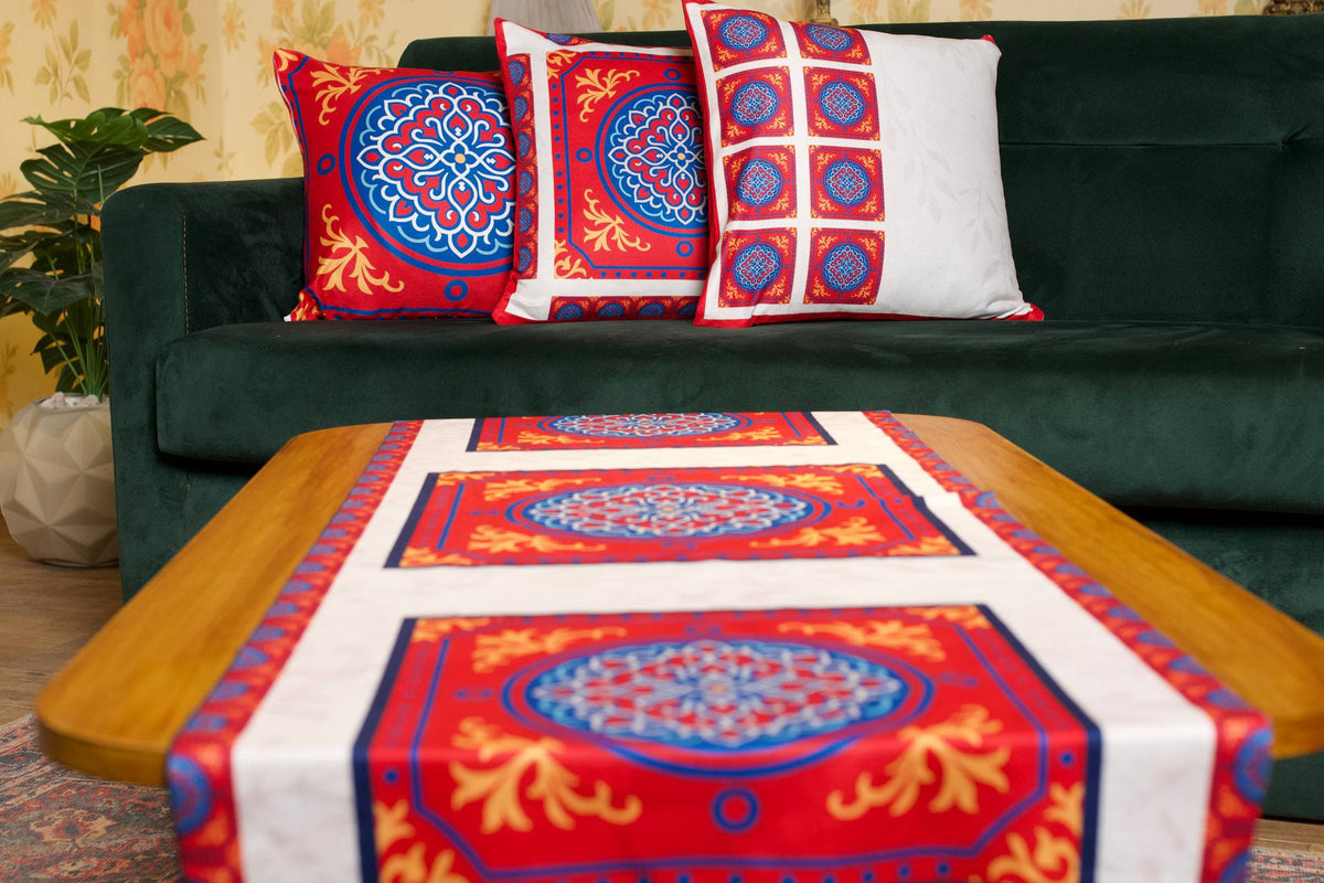 Ramadan Sofa & Sideboard Set aus Samt – 1 Runner & 3 Kissenbezüge – 3 Designs