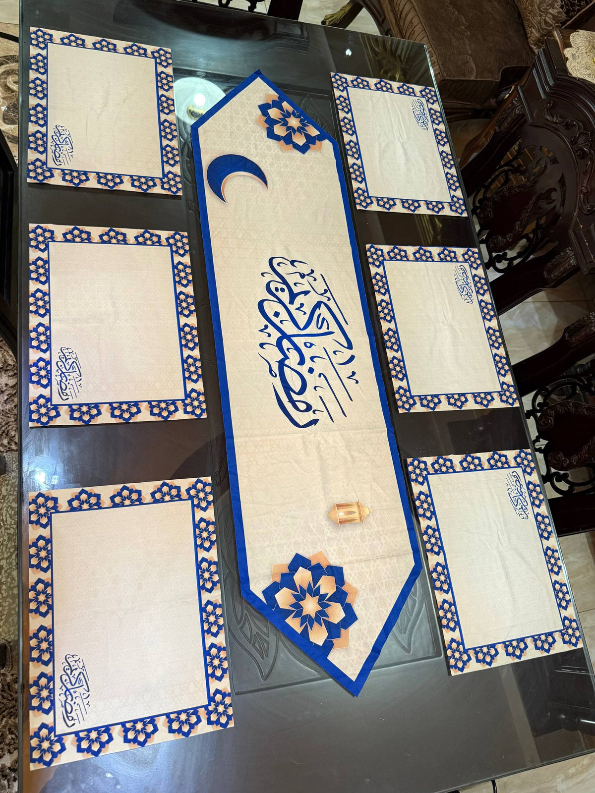 Ramadan Tischset 7-teilig Esstischdecke (Runner+ 6 Koster)