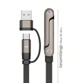 كابل شحن سريع 2 في 1 بقوة 240 واط USB-A/C إلى C + حامل 1.5 متر PD كابل شحن آيفون سامسونج هواوي تايب سي