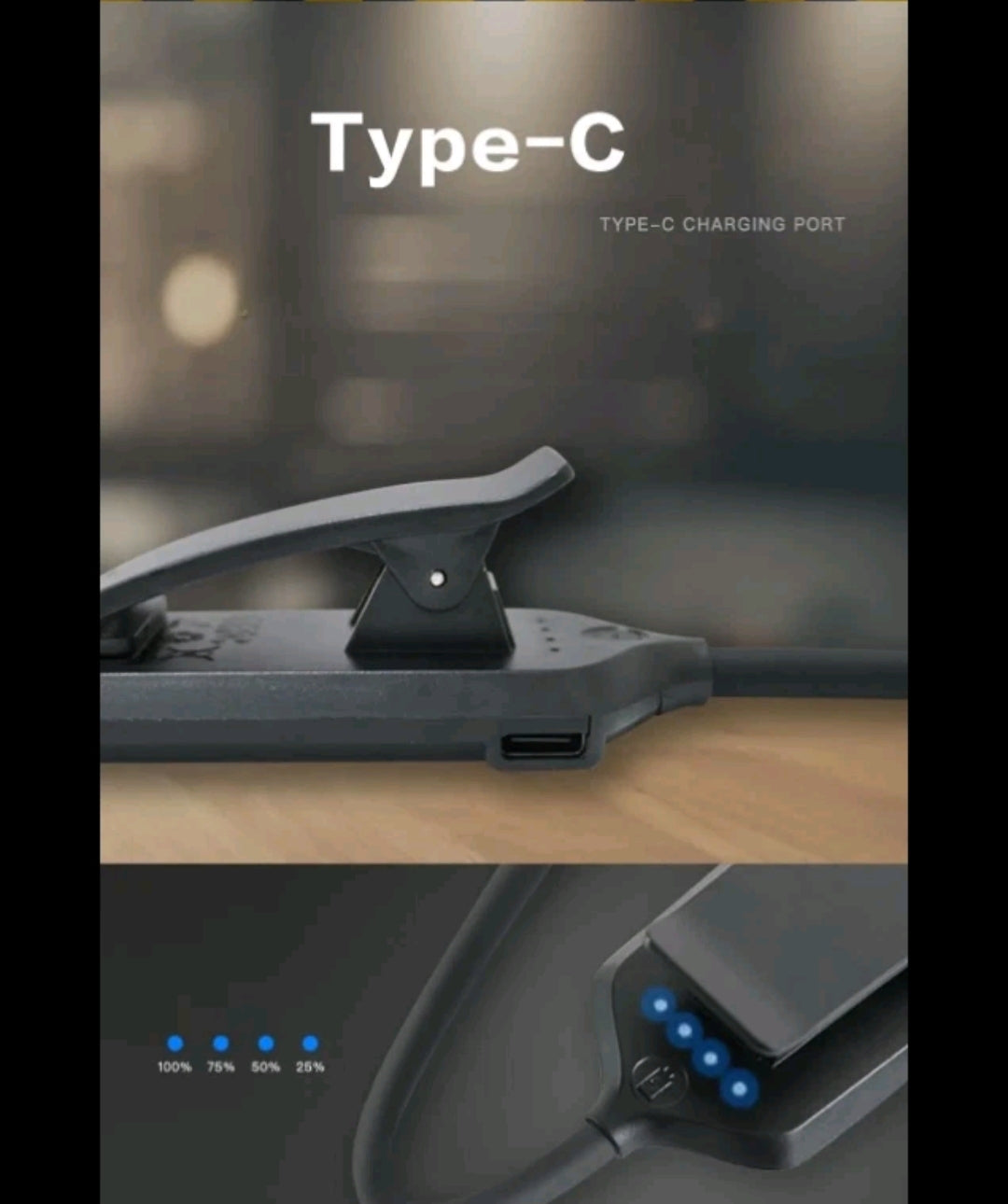 24 مصباح قراءة LED قابل للشبك، USB 3 ألوان 15 مستوى