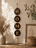 Moderne Wanddekoration aus Holz „HOME“ – Elegantes Wandschild mit Quaste & Holzperlen, Handgefertigt in Ägypten (60 cm)