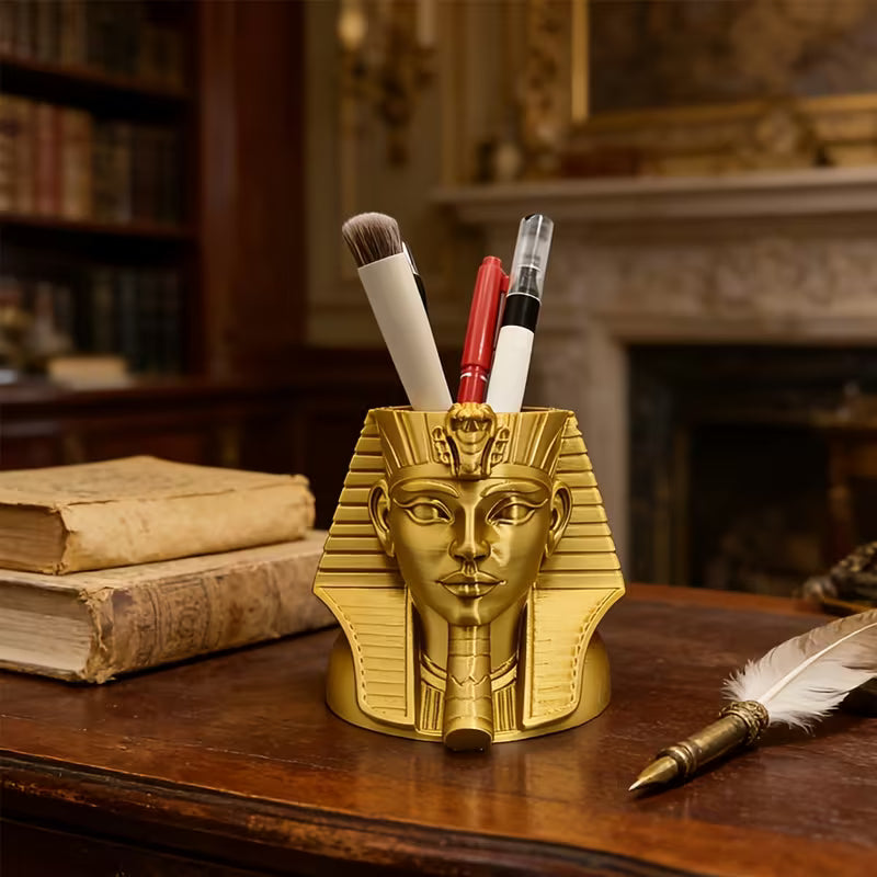 3D Stifthalter ägyptische Pharao-Gold-Federmäppchen-Skulptur, geeignet für Büro