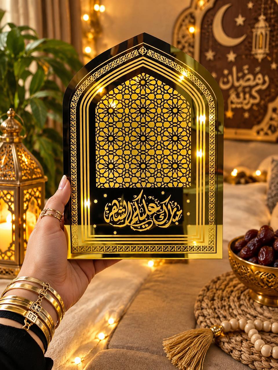 LED Acryl-Ramadan-Deko "Mubarak Alaykum Al-Shahr" – Elegante Tischlampe