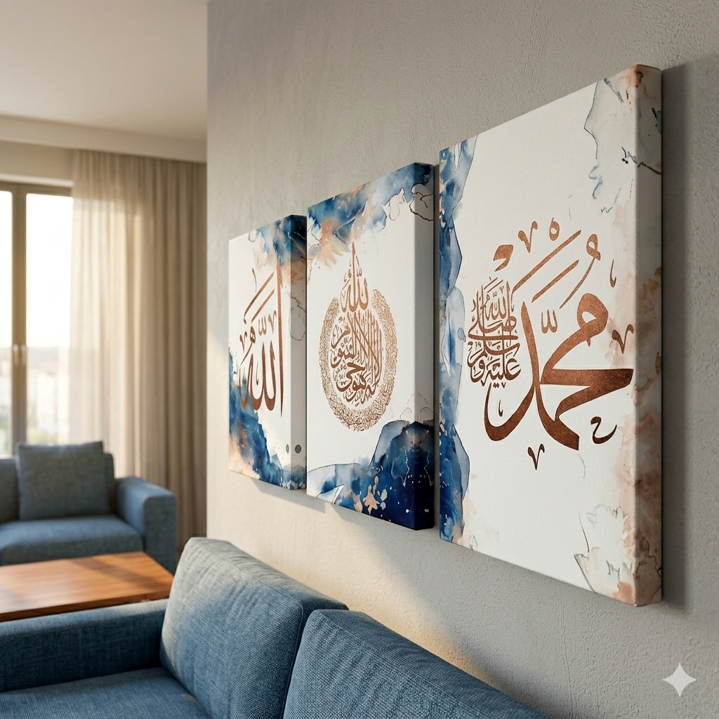 3-teilige Islamisch Wand Deko Canvas mit Holz-Rahmen, je 25x35 cm