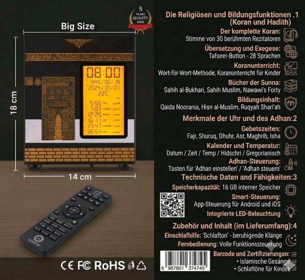 Kaaba Modell Gebetsuhr Azan Quran Speaker Kuran Lautsprecher islamisch Bücher