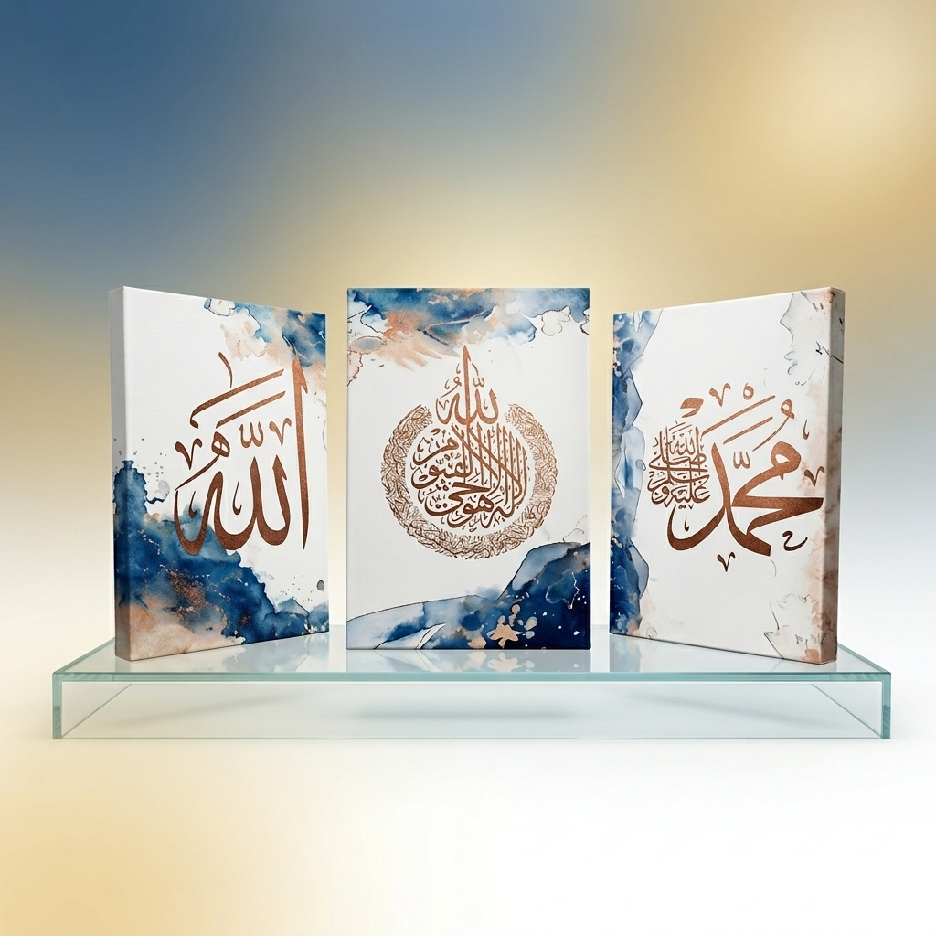 3-teilige Islamisch Wand Deko Canvas mit Holz-Rahmen, je 25x35 cm