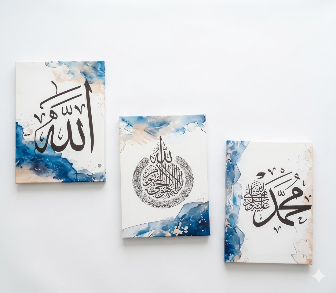 3-teilige Islamisch Wand Deko Canvas mit Holz-Rahmen, je 25x35 cm